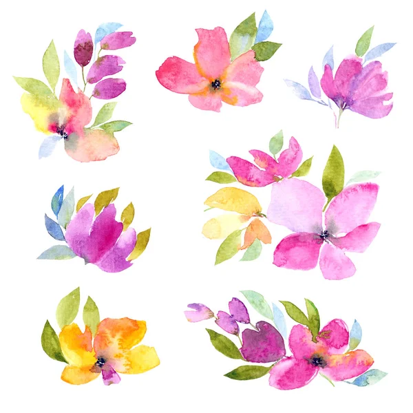 Floral Instellen Voor Decor Aquarel Roze Bloemen Tekening Floral Elementen — Stockfoto