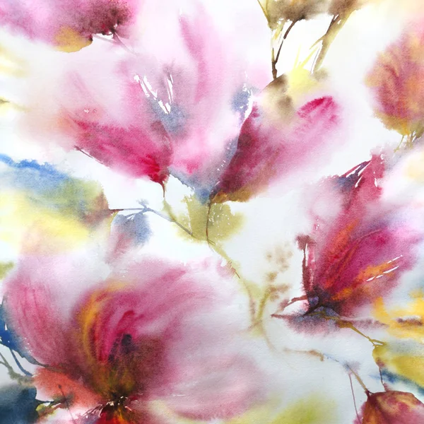 Floral Background Watercolor Delicate Flowers Floral Wall Art Floral Greeting — Stock Photo, Image