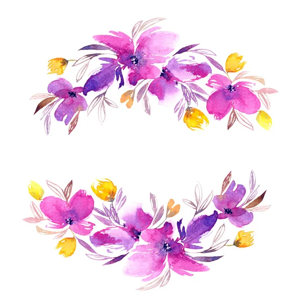 Blumenkranz Aquarellblumen Blumengrüßkarte Hochzeitseinladung Mit Blumenrahmen — Stockfoto