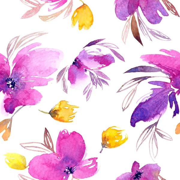 Seamless Floral Pattern Watercolor Purple Delicate Flowers Lovely Flowers Textile — Stock Photo, Image