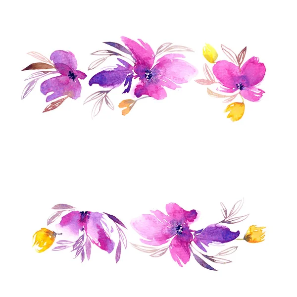 Bordure Décorative Florale Carte Vœux Floral Avec Des Fleurs Violettes — Photo