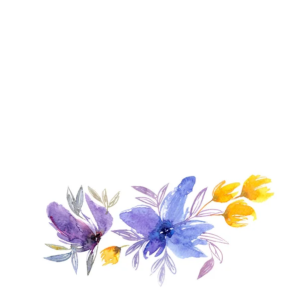 Disegno Decorazioni Floreali Biglietto Auguri Floreale Con Fiori Blu Invito — Foto Stock