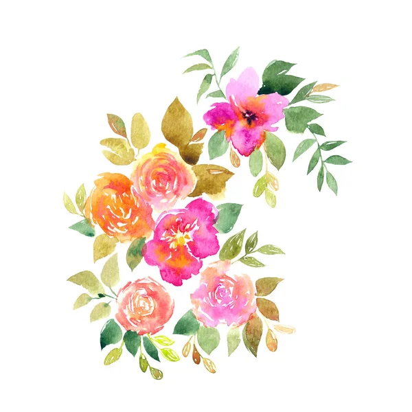 水彩玫瑰花束 花卉婚礼装饰 为贺卡装饰绘制鲜花 — 图库照片