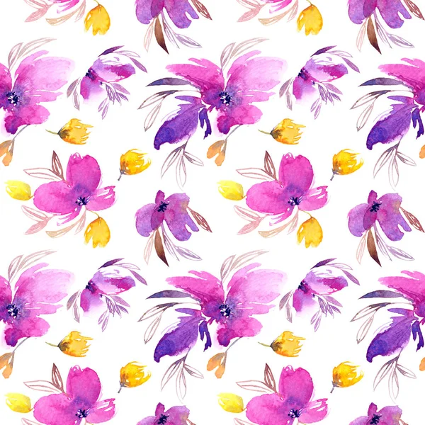 Seamless Floral Pattern Watercolor Purple Delicate Flowers Lovely Flowers Textile — Stock Photo, Image