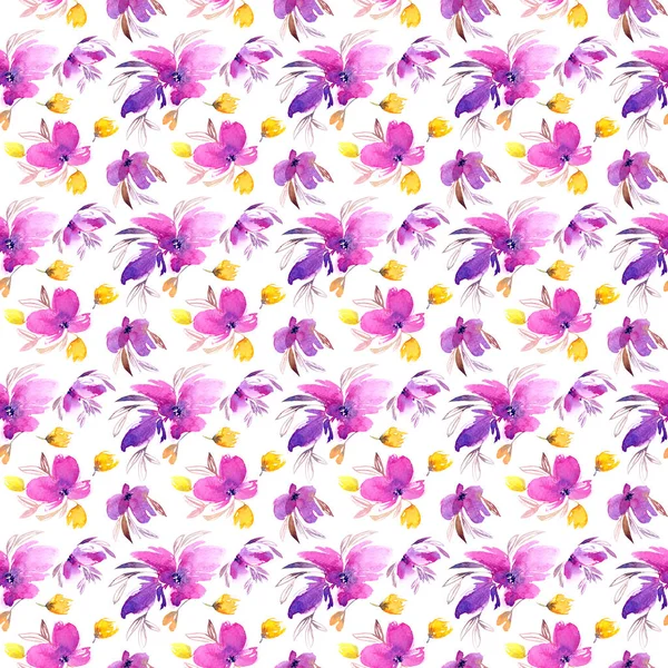 Seamless Floral Pattern Watercolor Purple Delicate Flowers Lovely Flowers Textile — Stock Photo, Image