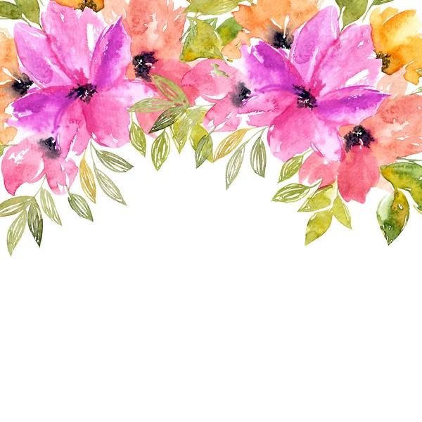 Φλοράλ Διακόσμηση Ακρυλικά Πολύχρωμα Λουλούδια Floral Ευχετήρια Κάρτα Ροζ Τριαντάφυλλα — Φωτογραφία Αρχείου