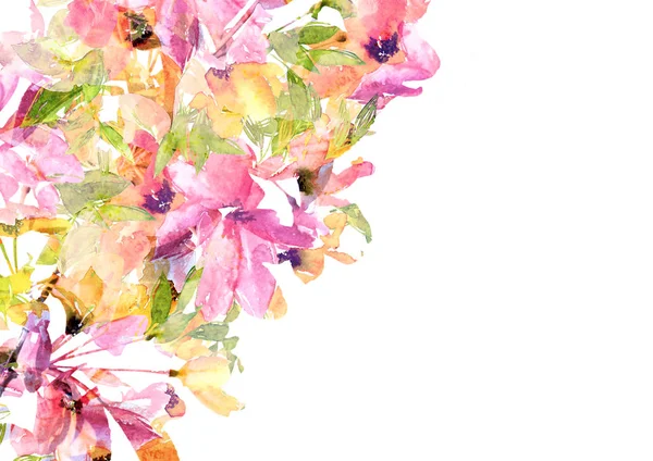 Blumenrahmen Wasserfarbene Blumen Hochzeitseinladung Florales Design Grußkarte Mit Zarten Blumen — Stockfoto