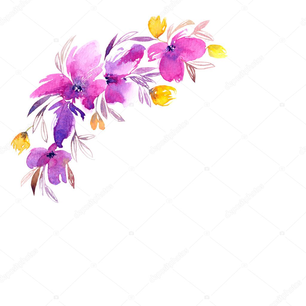 Tarjeta Felicitación Floral Decoración Flores Moradas Dibujo Acuarela  Flores Borde Ilustración de archivo de ©oaurea #264701254, image size:1024x1024