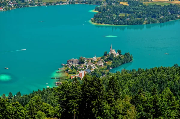 Village Maria Worth Lago Worthersee Carintia Austria —  Fotos de Stock