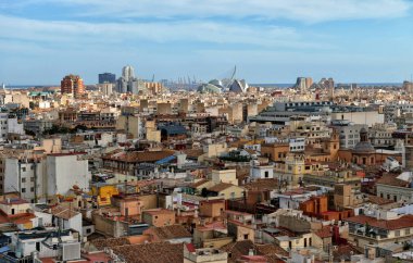 Valencia, İspanya, Valencia 'nın çatıları üzerinde. Hava görünümü 