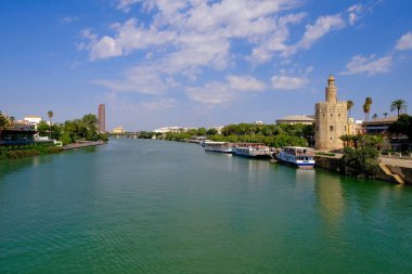 Torre del Oro Sevilla, Endülüs, İspanya 'da. Güneşli Eylül.
