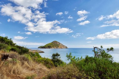 Thassos Adası, Doğu Makedonya ve Trakya 'da mavi suları, kumu ve adası olan cennet plajı, Yunanistan