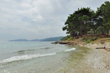 Pachis Sahili, Thassos Adası, Yunanistan. Eylül 'de güneşli güzel bir gün..