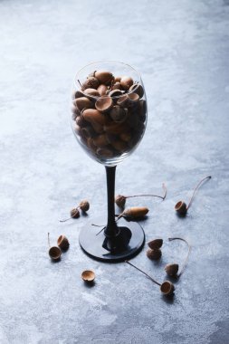 mavi dokulu antika arka plan üzerinde meşe palamutları