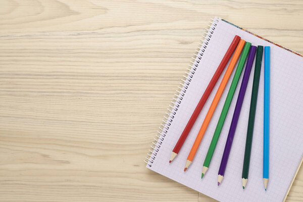 top view office and school accessories on natural background