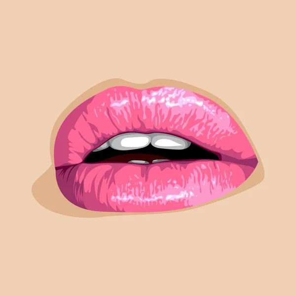 Realistic Sexy Pink Women Lips Vector Illustration — Stock Vector