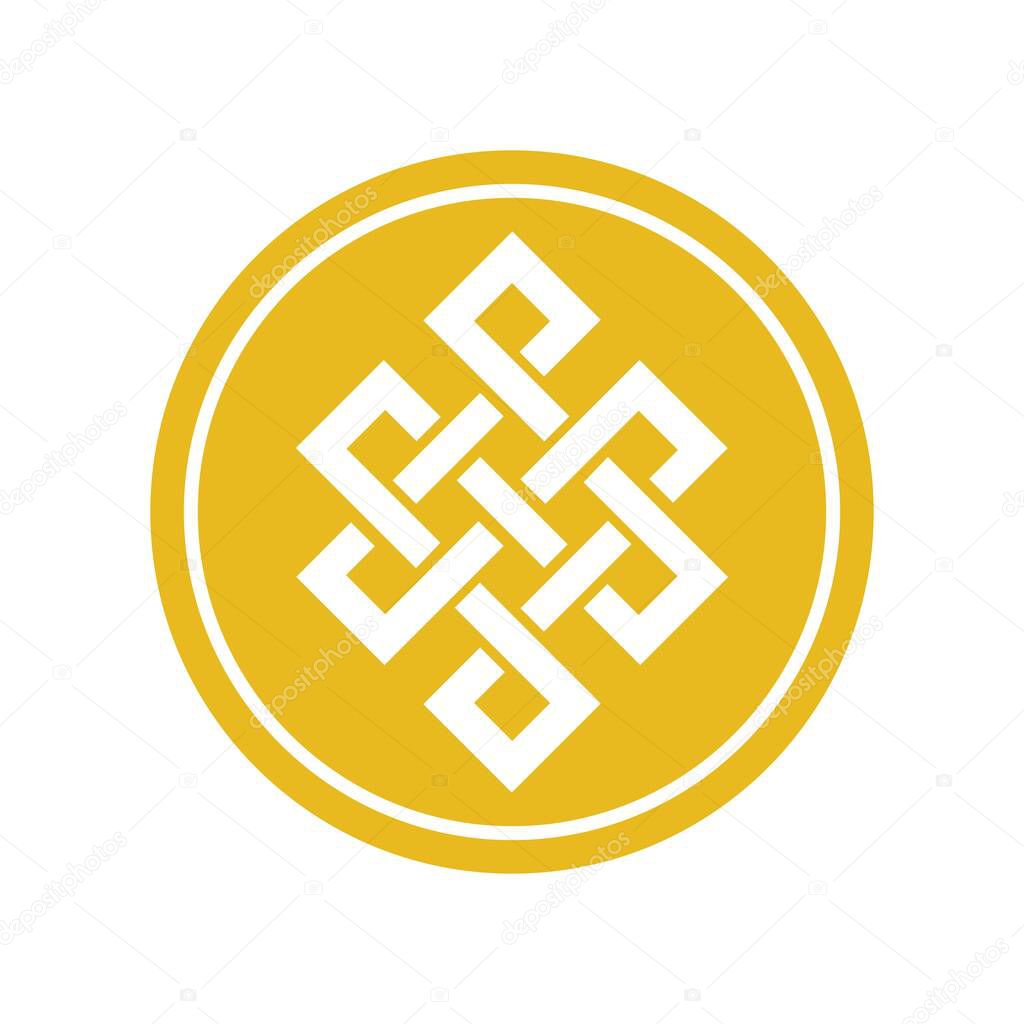 budhist endless knots circle budhism symbol gold coin vector template