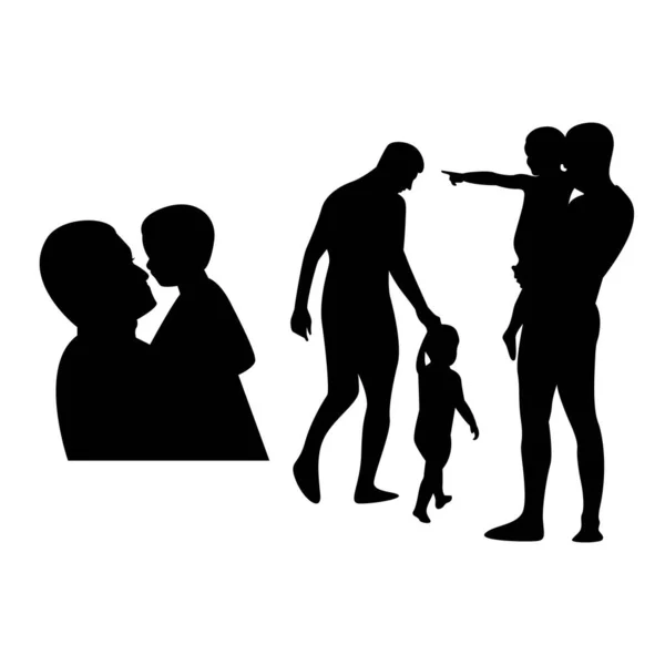 黑色轮廓父亲和儿子向量丛集合 — 图库矢量图片