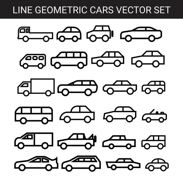 Noir Blanc Ensemble Vectoriel Voitures Ligne Géométrique — Image vectorielle