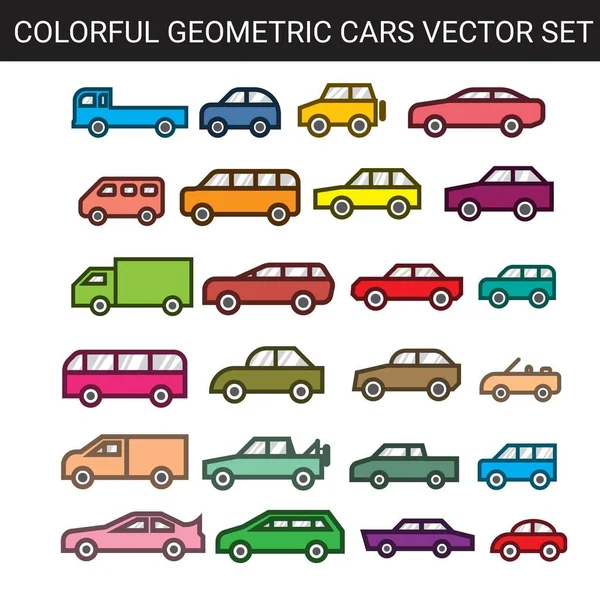 Simple Ensemble Vectoriel Géométrique Plat Coloré Voitures — Image vectorielle