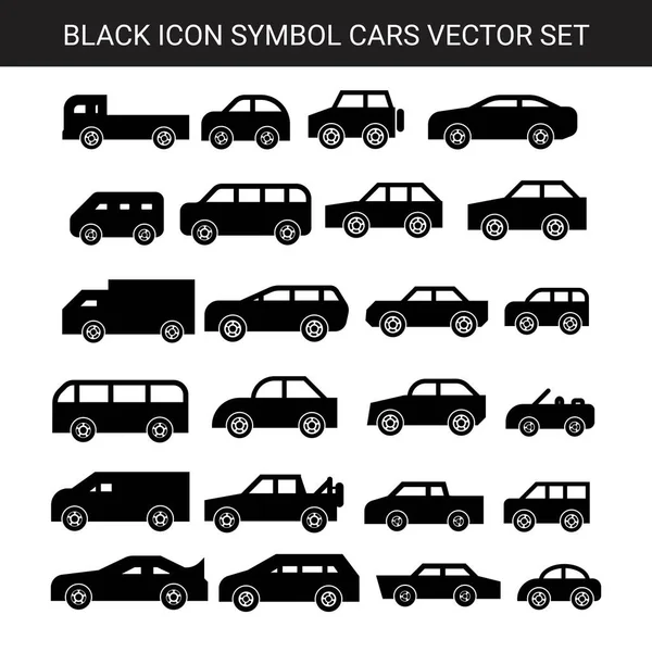 Negro Plano Geométrico Coches Icono Símbolo Vector Conjunto — Vector de stock