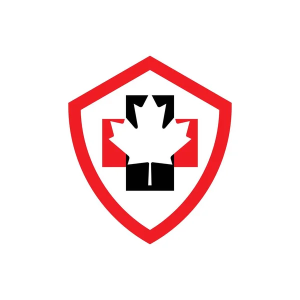 Shield Logo Health Care Canada Logo Cross Maple Leaf — Stock Vector