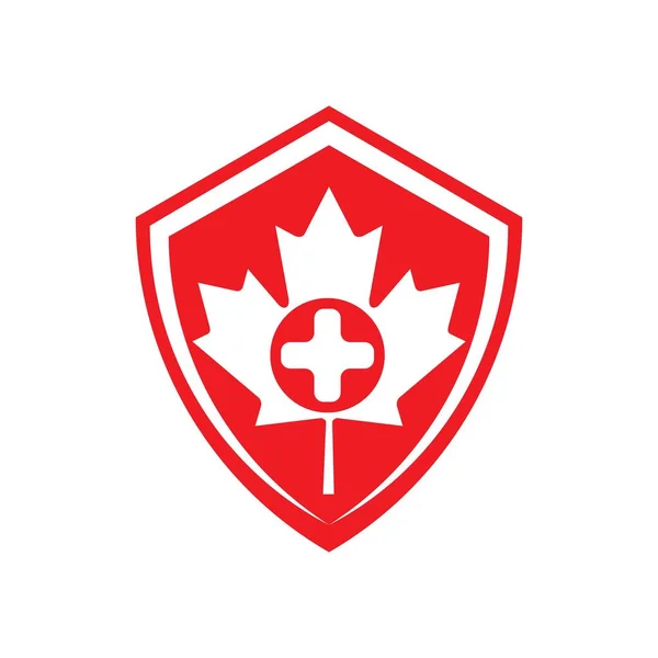 Schild Logo Gezondheidszorg Canada Logo Met Kruis Esdoorn Blad — Stockvector