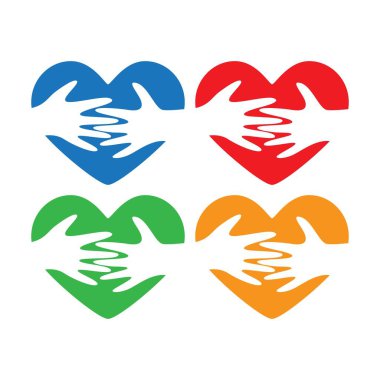 Kucaklaşma el illüstrasyon vektör destesi ile kalp aşkı