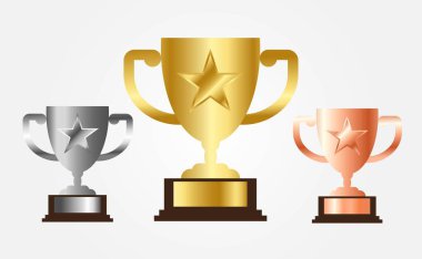 Altın gümüş ve bronz kupa vektör çizim paketi