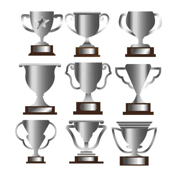 Plata Trofeo Icono Logotipo Símbolo Vector Paquete Conjunto — Vector de stock