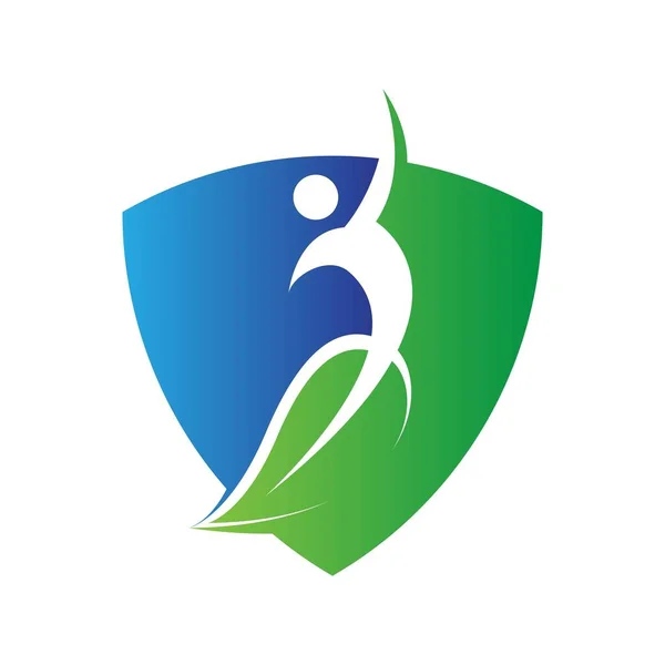Zelená Modrý Štít List Prostředí Logo Vektorová Šablona — Stockový vektor