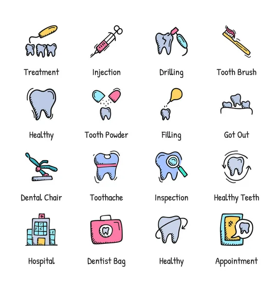 Zahnpflege Handgezeichnete Symbole Doodle — Stockvektor