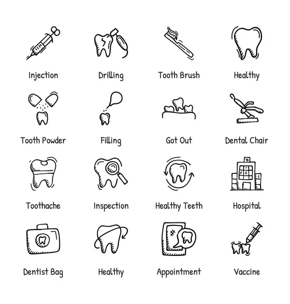 Zahnpflege Handgezeichnete Symbole Doodle — Stockvektor