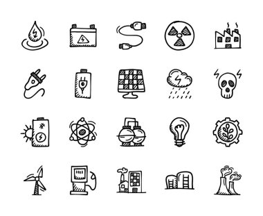 Energy and Power Hand Drawn Icons - Doodle clipart