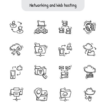 Ağ ve Web sunucu el çizimi simgeleri - Doodle