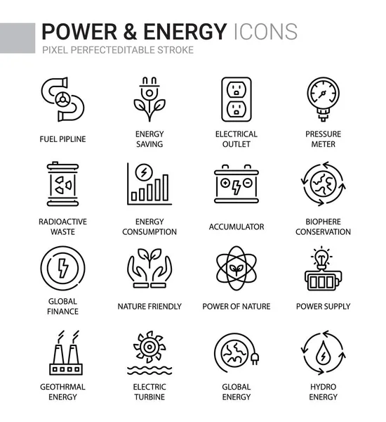 Power Energy Thin Line Icons Editierbarer Strich — Stockvektor