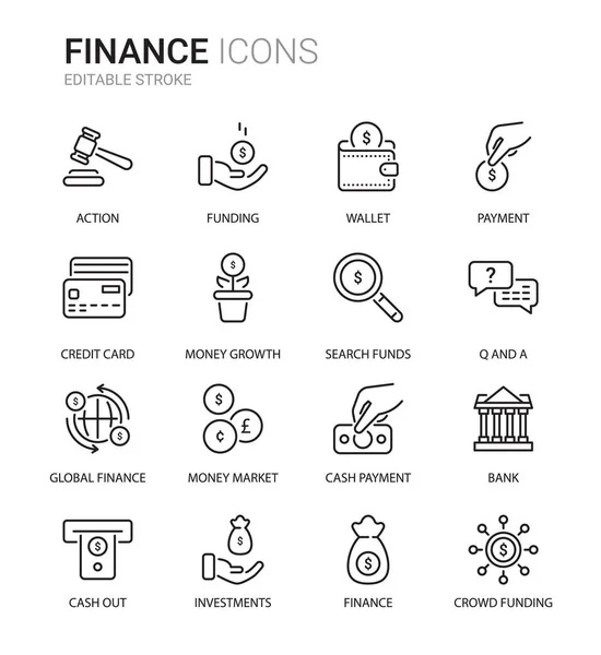 Finanzas Relacionadas Con Iconos Línea Delgada Editable — Vector de stock