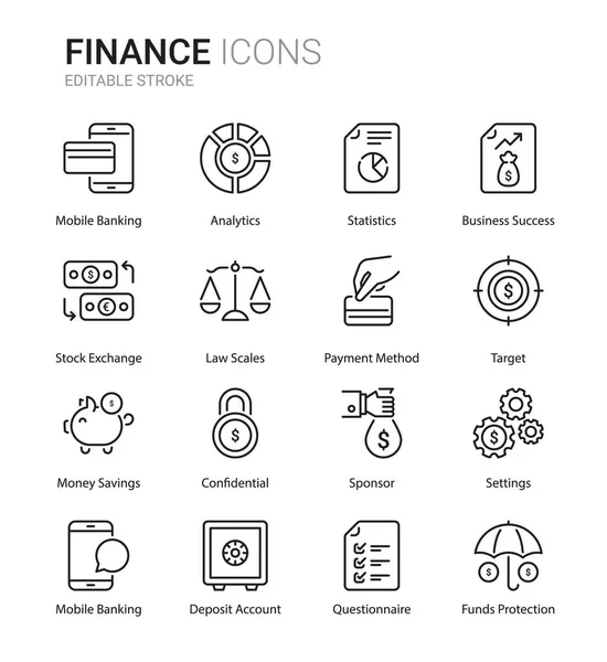 Icônes Ligne Mince Liées Finance Modifiable — Image vectorielle