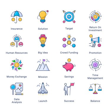 İşle İlgili - Kavramsal Renkli Satır simgeleri koleksiyonu