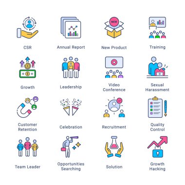 İşle İlgili - Kavramsal Renkli Satır simgeleri koleksiyonu