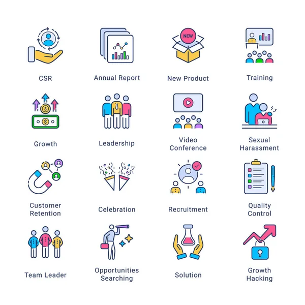 Business Related Conceptual Colored Line Icons Collection — 스톡 벡터