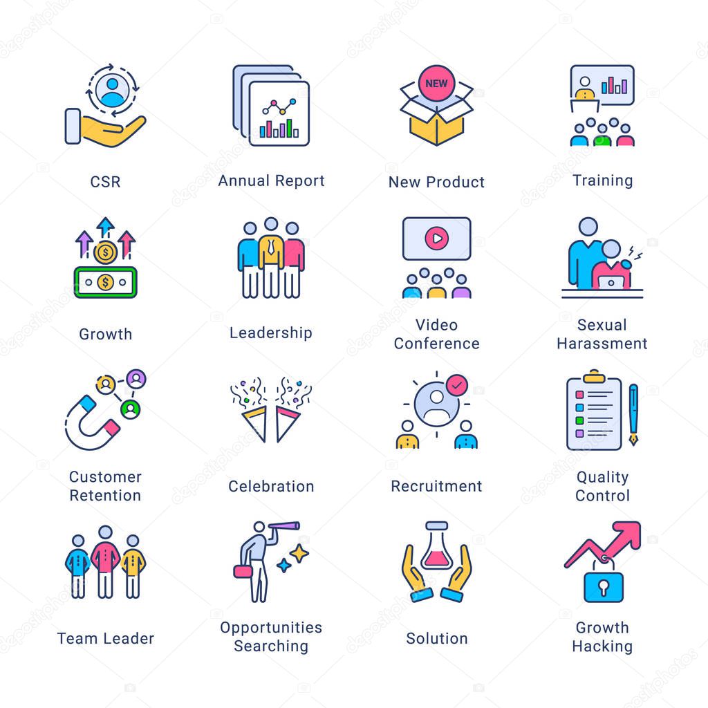 Business Related - Conceptual Colored Line icons collection