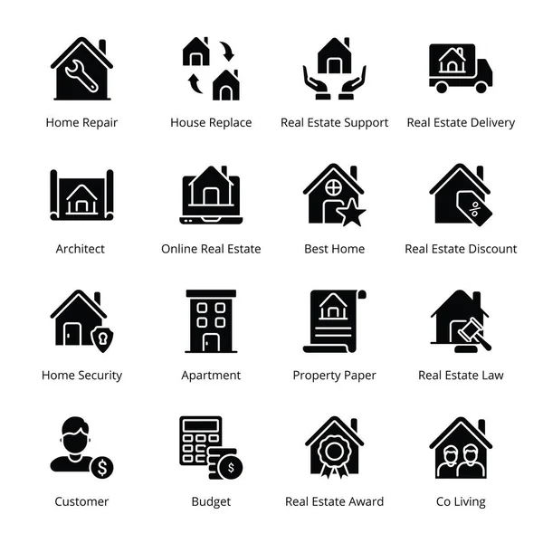 Real Estate Glyph Icons Vectors — Stock Vector