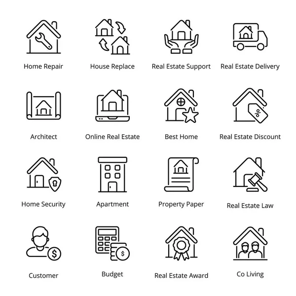 Esquema Inmobiliario Iconos Carrera Vector — Archivo Imágenes Vectoriales