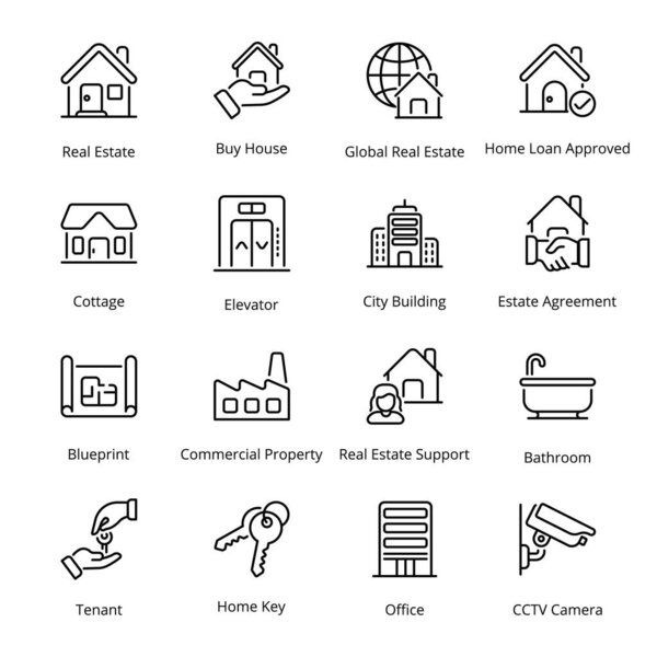 Real Estate outline Icons - stroke, vector