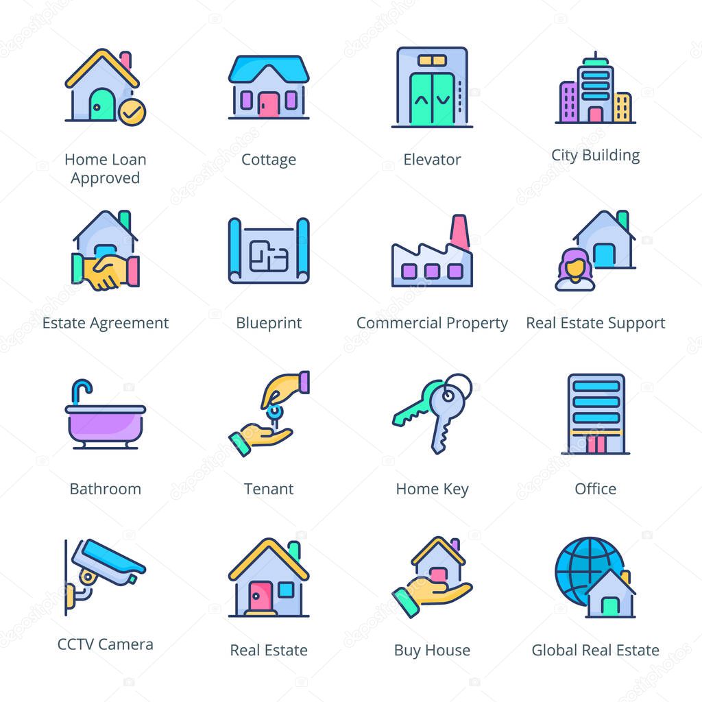 Real Estate filled line Icons - stroke, vector
