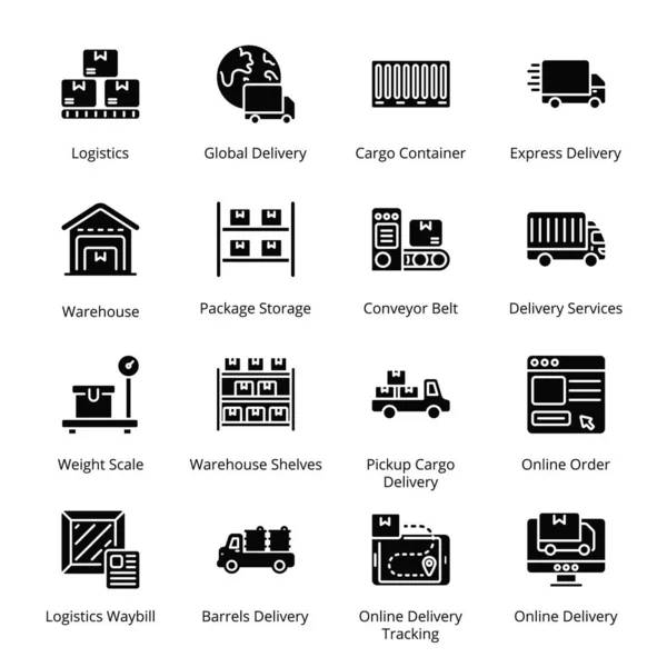 Iconos Glifo Entrega Envío Logística Vectores — Vector de stock