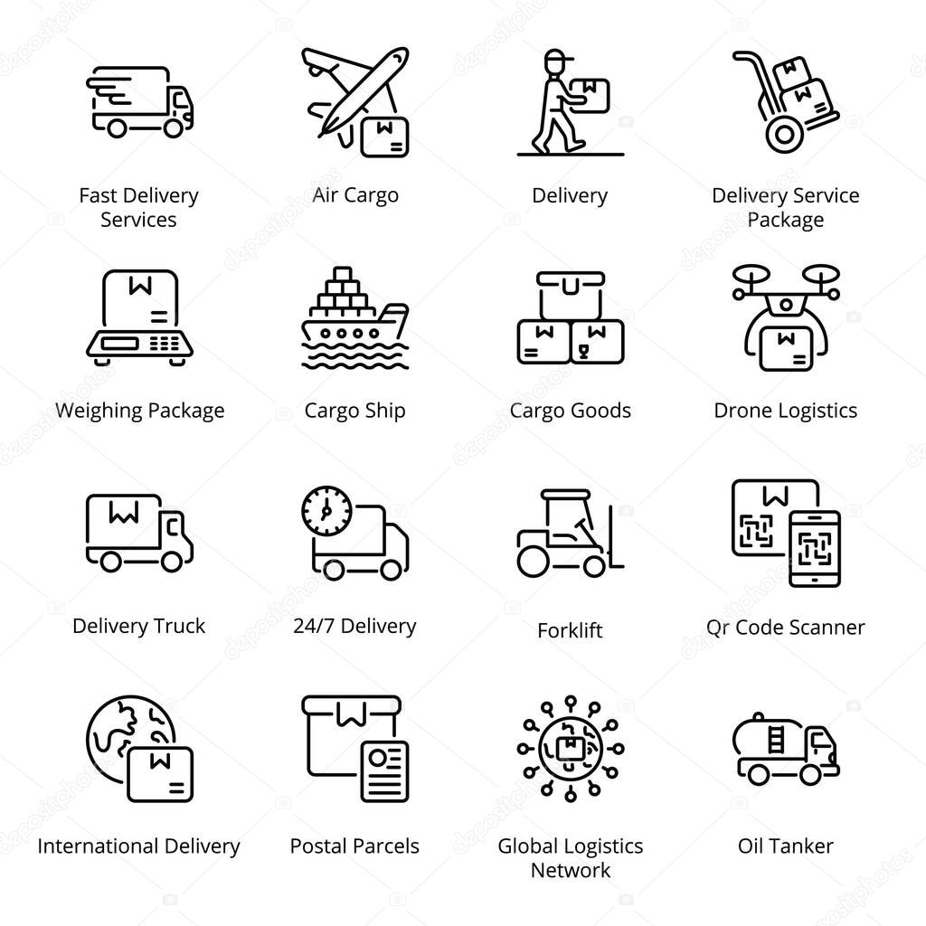 Delivery, Shipping and Logistics outline Icons - stroke, vector