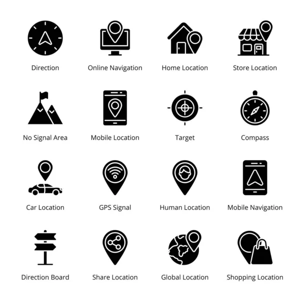 Navegação Ícones Glifo Gps Vetores —  Vetores de Stock