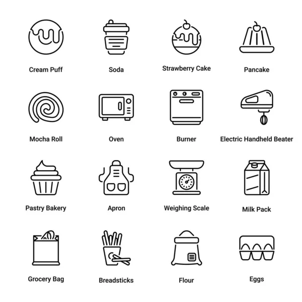 ベーカリーショップの概要アイコン ストローク ベクトル — ストックベクタ